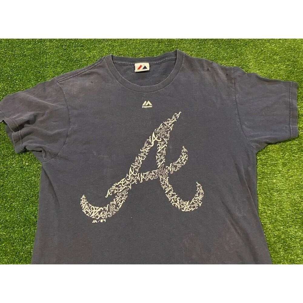 Majestic Atlanta Braves shirt mens medium Y2K blue adult unisex MLB baseball - Picture 3 of 9